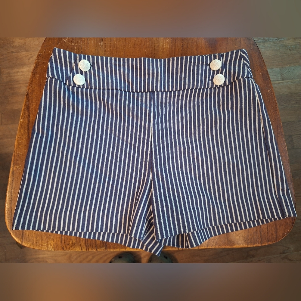 Versona High Waist Blue and White Striped Shorts Sz 4 By Verona